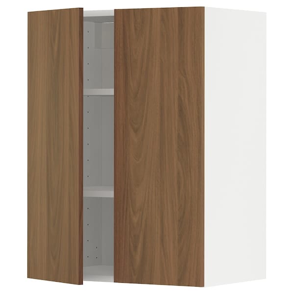 METOD - Wall cabinet with shelves/2 doors, white/Tistorp brown walnut effect, 60x80 cm