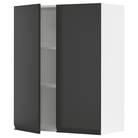 Ikea METOD - Wall cabinet with shelves/2 doors, white/Upplöv matt anthracite, 80x100 cm