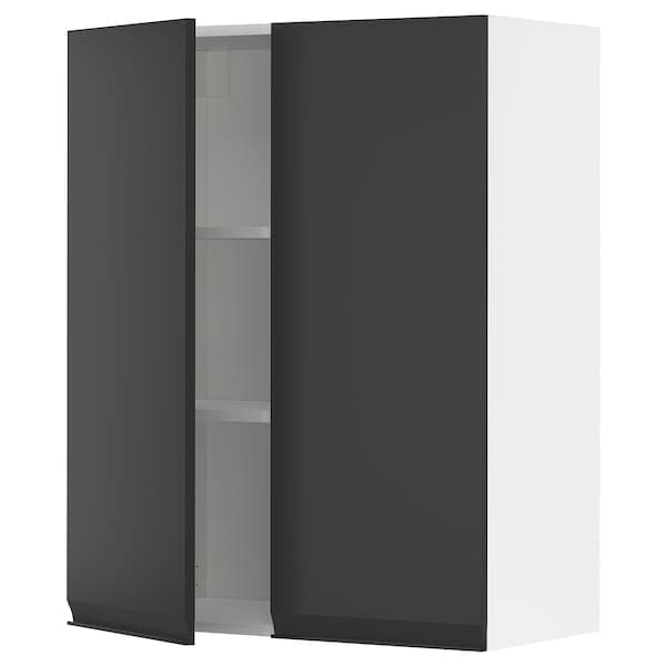 METOD - Wall cabinet with shelves/2 doors, white/Upplöv matt anthracite, 80x100 cm