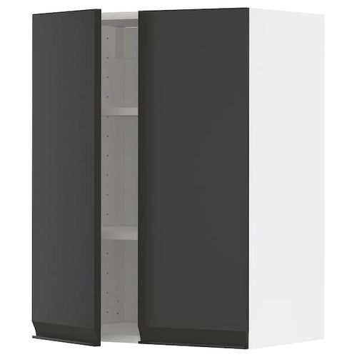METOD - Wall cabinet with shelves/2 doors, white/Upplöv matt anthracite, 60x80 cm