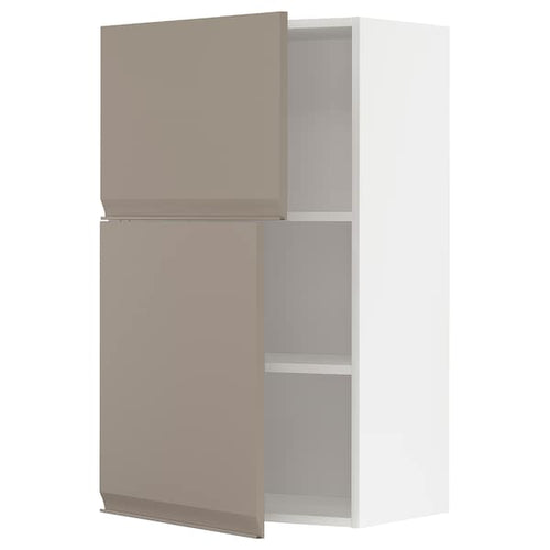 METOD - Wall cabinet with shelves/2 doors, white/Upplöv matt dark beige , 60x100 cm