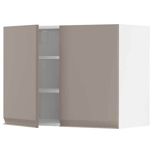 METOD - Wall cabinet with shelves/2 doors, white/Upplöv matt dark beige, 80x60 cm - best price from Maltashopper.com 49492001