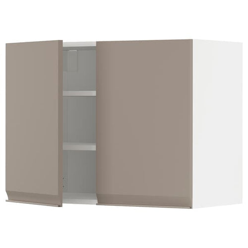 METOD - Wall cabinet with shelves/2 doors, white/Upplöv matt dark beige, 80x60 cm