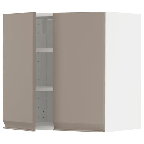 METOD wall cabinet with shelves/2 doors, white/Upplöv matt dark beige, 60x60 cm