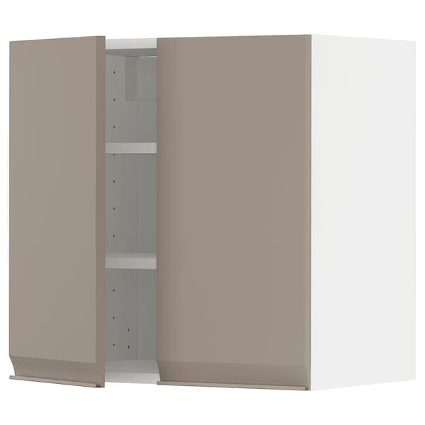 METOD - Wall cabinet with shelves/2 doors, white/Upplöv matt dark beige, 60x60 cm