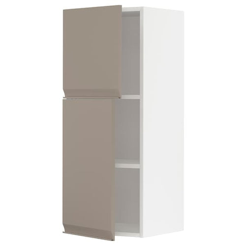 METOD - Wall cabinet with shelves/2 doors, white/Upplöv matt dark beige, 40x100 cm