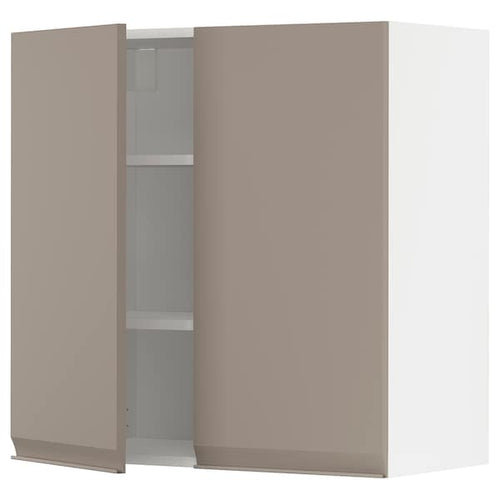 METOD wall cabinet with shelves/2 doors, white/Upplöv matt dark beige, 80x80 cm