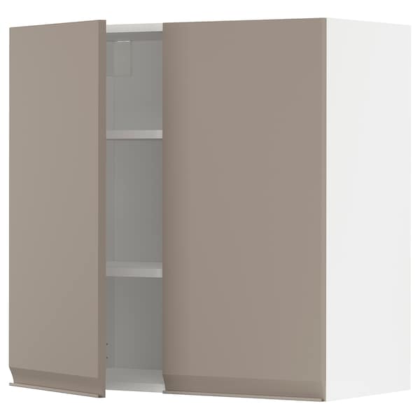 METOD - Wall cabinet with shelves/2 doors, white/Upplöv matt dark beige, 80x80 cm