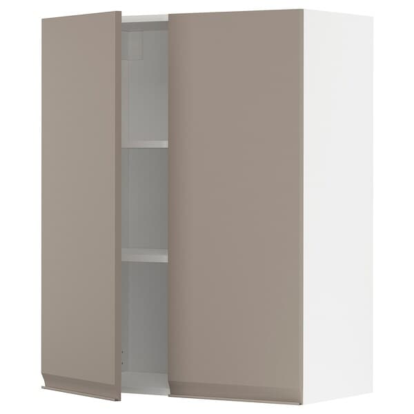 METOD - Wall cabinet with shelves/2 doors, white/Upplöv matt dark beige, 80x100 cm - best price from Maltashopper.com 99492409