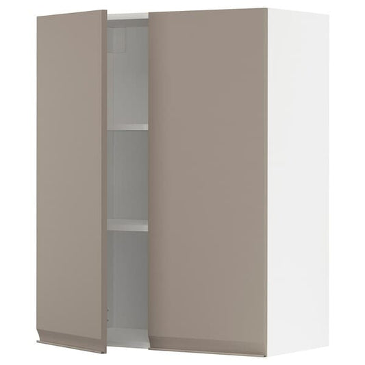 Ikea METOD - Wall cabinet with shelves/2 doors, white/Upplöv matt dark beige, 80x100 cm