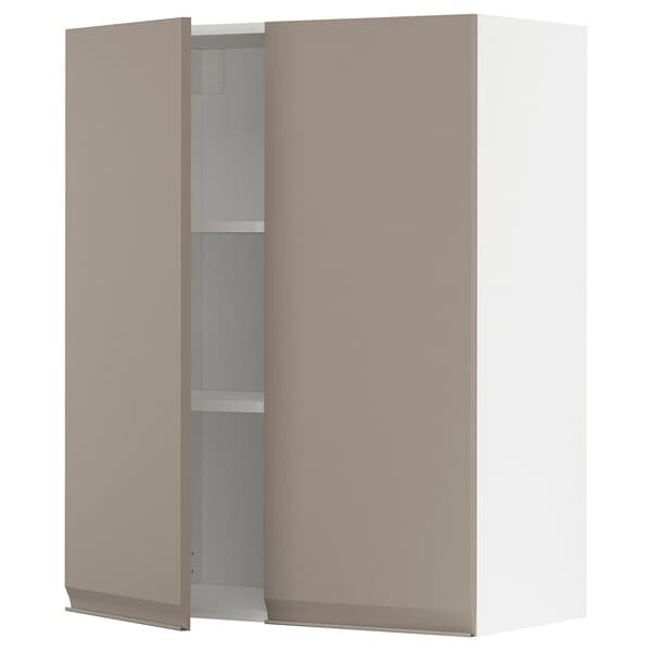 METOD - Wall cabinet with shelves/2 doors, white/Upplöv matt dark beige, 80x100 cm