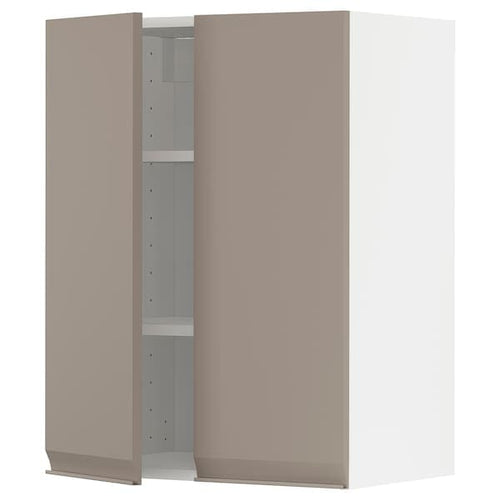 METOD wall cabinet with shelves/2 doors, white/Upplöv matt dark beige, 60x80 cm