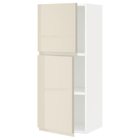 Ikea METOD - Wall cabinet with shelves/2 doors, white/Voxtorp high-gloss light beige, 40x100 cm