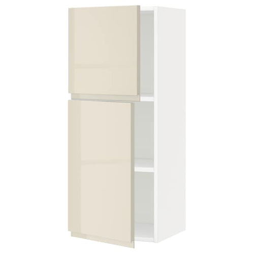 METOD - Wall cabinet with shelves/2 doors, white/Voxtorp high-gloss light beige, 40x100 cm