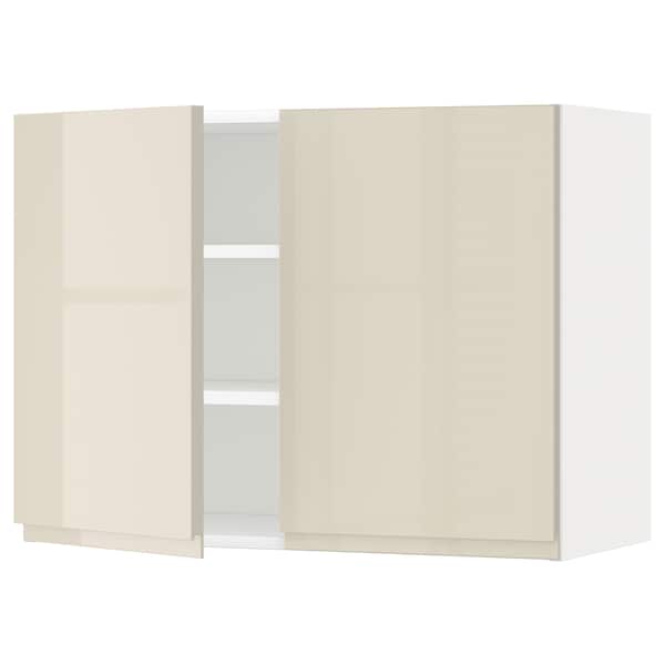 METOD - Wall cabinet with shelves/2 doors, white/Voxtorp high-gloss light beige, 80x60 cm - best price from Maltashopper.com 39468450