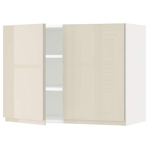 METOD - Wall cabinet with shelves/2 doors, white/Voxtorp high-gloss light beige, 80x60 cm