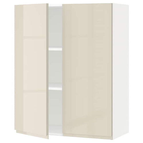 METOD - Wall cabinet with shelves/2 doors, white/Voxtorp high-gloss light beige, 80x100 cm