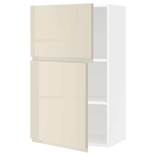 Ikea METOD - Wall cabinet with shelves/2 doors, white/Voxtorp high-gloss light beige, 60x100 cm
