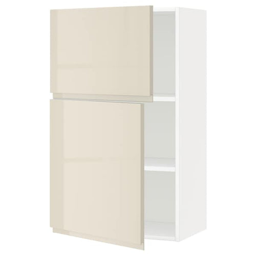 METOD - Wall cabinet with shelves/2 doors, white/Voxtorp high-gloss light beige, 60x100 cm