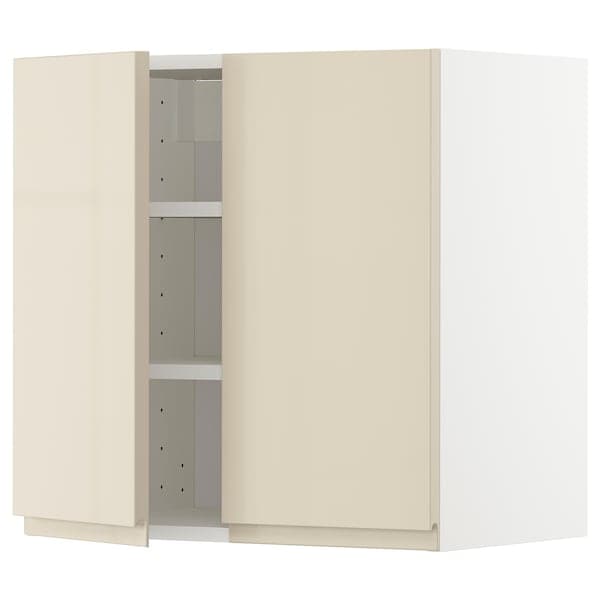 METOD - Wall cabinet with shelves/2 doors, white/Voxtorp high-gloss light beige, 60x60 cm - best price from Maltashopper.com 29458852