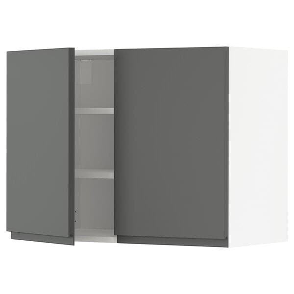 METOD - Wall cabinet with shelves/2 doors, white/Voxtorp dark grey, 80x60 cm - best price from Maltashopper.com 99465444