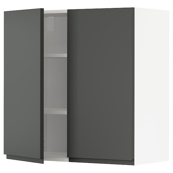 Ikea METOD - Wall cabinet with shelves/2 doors, white/Voxtorp dark grey, 80x80 cm