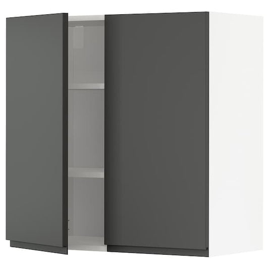 Ikea METOD - Wall cabinet with shelves/2 doors, white/Voxtorp dark grey, 80x80 cm