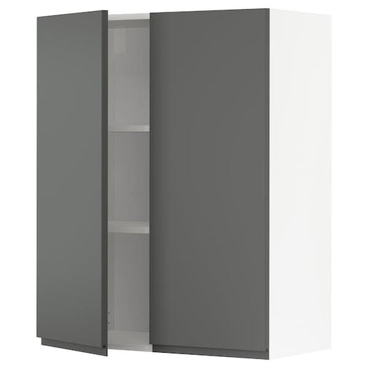 METOD - Wall cabinet with shelves/2 doors, white/Voxtorp dark grey, 80x100 cm - best price from Maltashopper.com 19455934