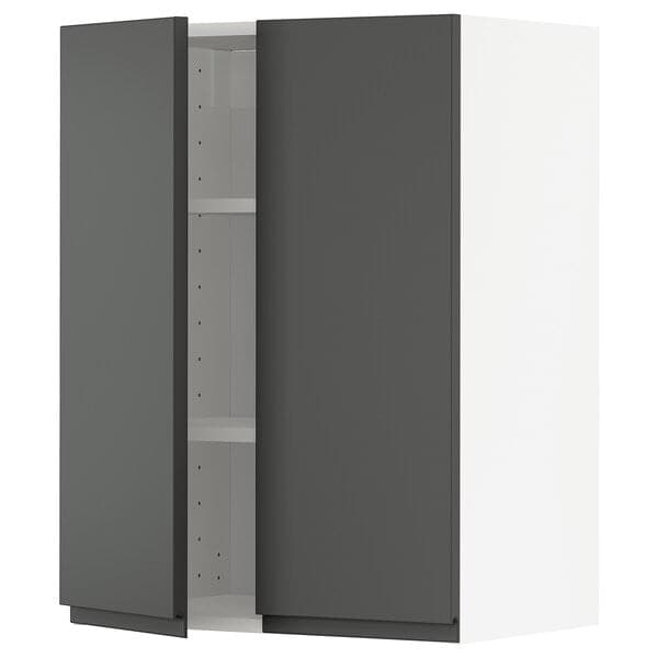 METOD - Wall cabinet with shelves/2 doors, white/Voxtorp dark grey