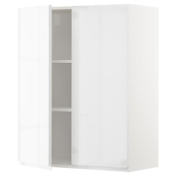 METOD - Wall cabinet with shelves/2 doors, white/Voxtorp high-gloss/white, 80x100 cm - best price from Maltashopper.com 19457396