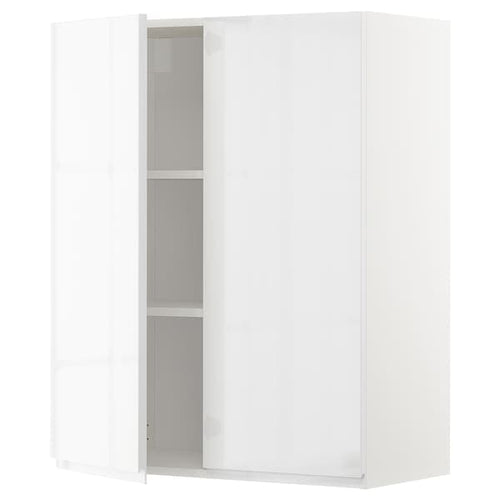 METOD - Wall cabinet with shelves/2 doors, white/Voxtorp high-gloss/white, 80x100 cm