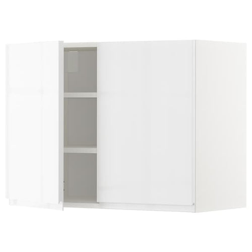 METOD - Wall cabinet with shelves/2 doors, white/Voxtorp high-gloss/white, 80x60 cm