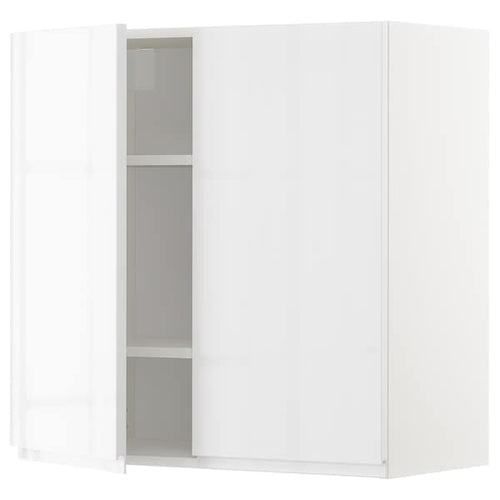 METOD - Wall cabinet with shelves/2 doors, white/Voxtorp high-gloss/white, 80x80 cm