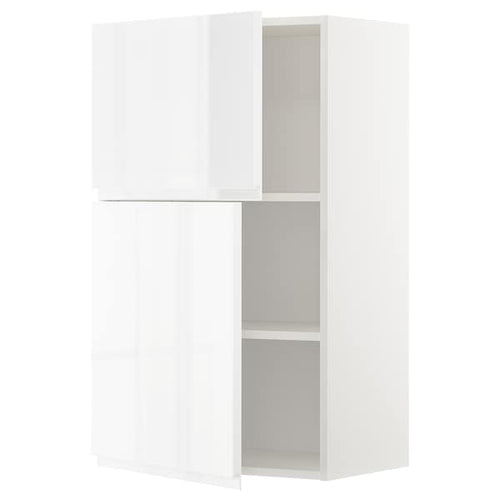 METOD wall cabinet with shelves/2 doors, white/Voxtorp high-gloss/white, 60x100 cm