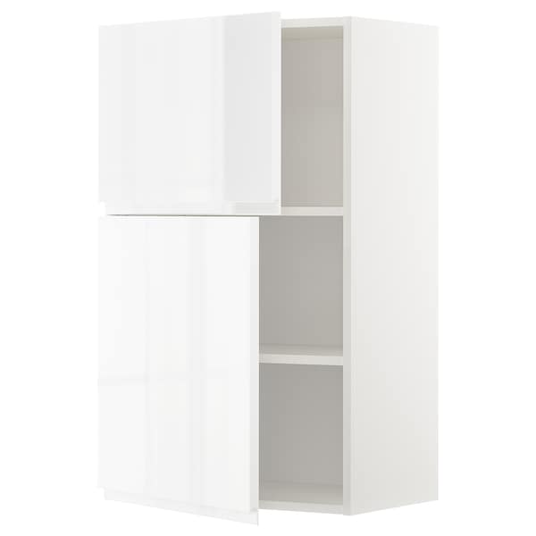 METOD - Wall cabinet with shelves/2 doors, white/Voxtorp high-gloss/white, 60x100 cm