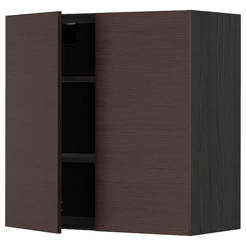 METOD - Wall cabinet with shelves/2 doors, black Askersund/dark brown ash effect, 80x80 cm