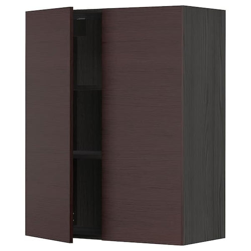METOD - Wall cabinet with shelves/2 doors, black Askersund/dark brown ash effect, 80x100 cm