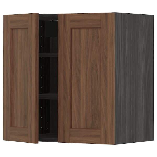 Ikea METOD - Wall cabinet with shelves/2 doors, black Enköping/brown walnut effect, 60x60 cm