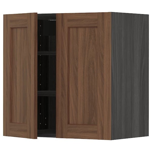 Ikea METOD - Wall cabinet with shelves/2 doors, black Enköping/brown walnut effect, 60x60 cm
