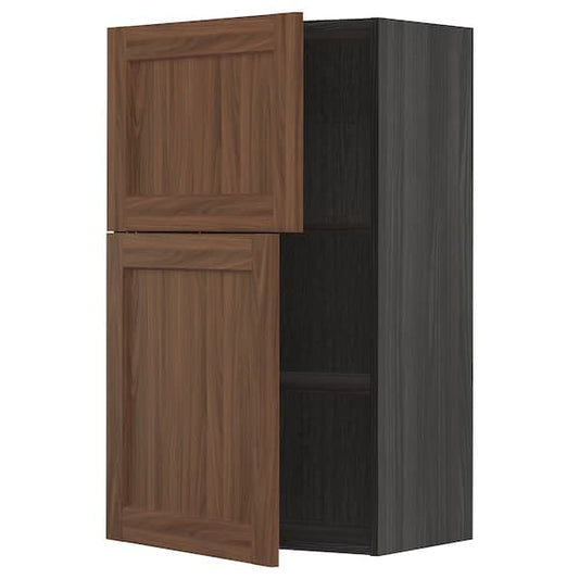 METOD - Wall cabinet with shelves/2 doors, black Enköping/brown walnut effect, 60x100 cm - best price from Maltashopper.com 49476483