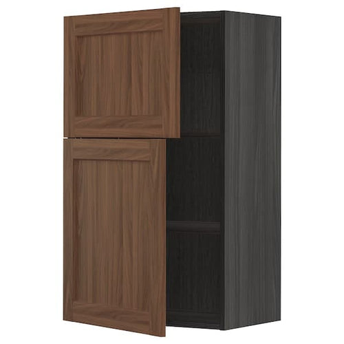 METOD - Wall cabinet with shelves/2 doors, black Enköping/brown walnut effect, 60x100 cm