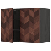 METOD - Wall cabinet with shelves/2 doors, black Hasslarp/brown patterned, 80x60 cm - best price from Maltashopper.com 89461291