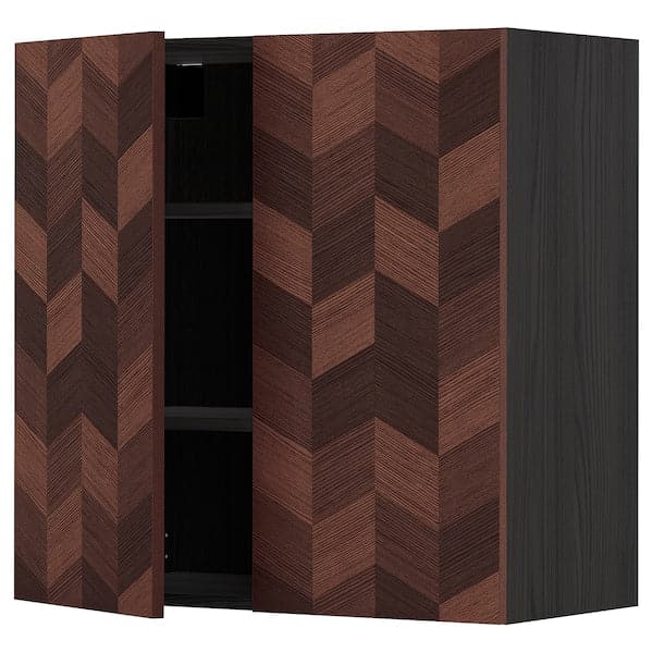 METOD - Wall cabinet with shelves/2 doors, black Hasslarp/brown patterned, 80x80 cm - best price from Maltashopper.com 29456527