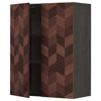 METOD - Wall cabinet with shelves/2 doors, black Hasslarp/brown patterned, 80x100 cm - best price from Maltashopper.com 99470153