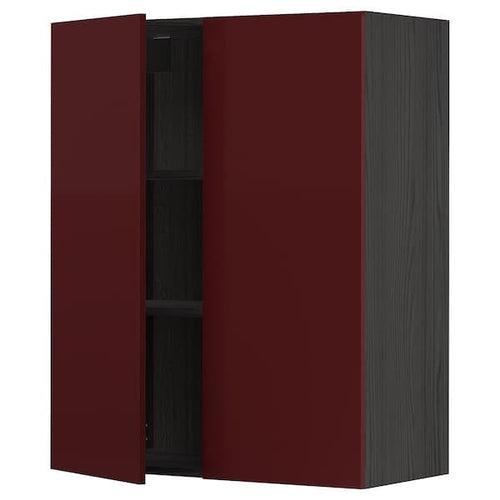 METOD - Wall cabinet with shelves/2 doors, black Kallarp/high-gloss dark red-brown , 80x100 cm