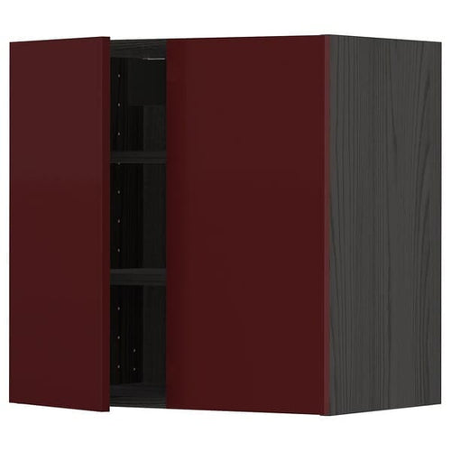 METOD - Wall cabinet with shelves/2 doors, black Kallarp/high-gloss dark red-brown, 60x60 cm