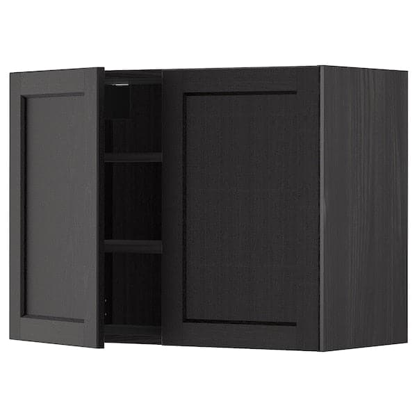 METOD - Wall cabinet with shelves/2 doors, black/Lerhyttan black stained, 80x60 cm - best price from Maltashopper.com 69466440