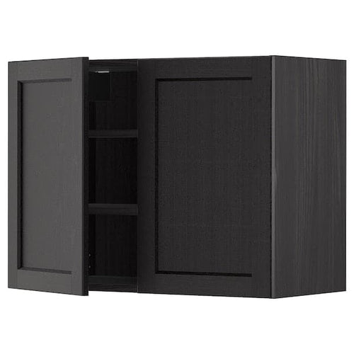 METOD - Wall cabinet with shelves/2 doors, black/Lerhyttan black stained, 80x60 cm