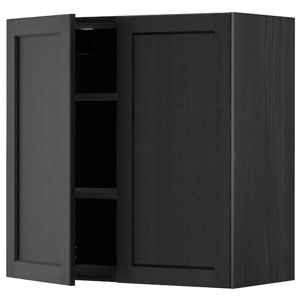 Ikea METOD - Wall cabinet with shelves/2 doors, black/Lerhyttan black stained, 80x80 cm