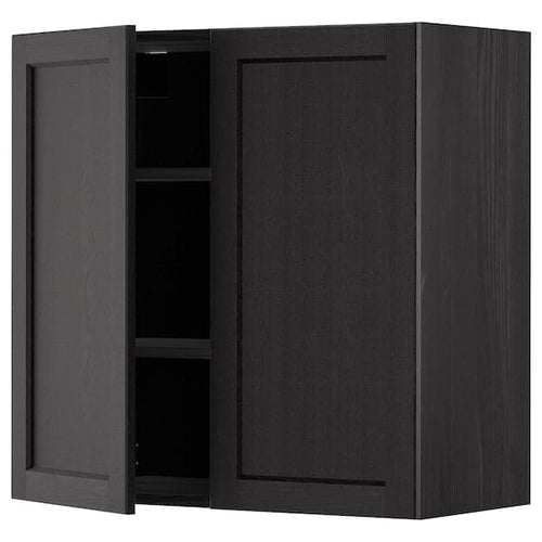 METOD - Wall cabinet with shelves/2 doors, black/Lerhyttan black stained, 80x80 cm